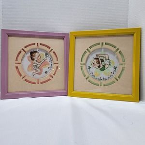 Dancing Ballerina Gymnast Girls Vintage Handmade Framed Cross Stitch Needlepoint